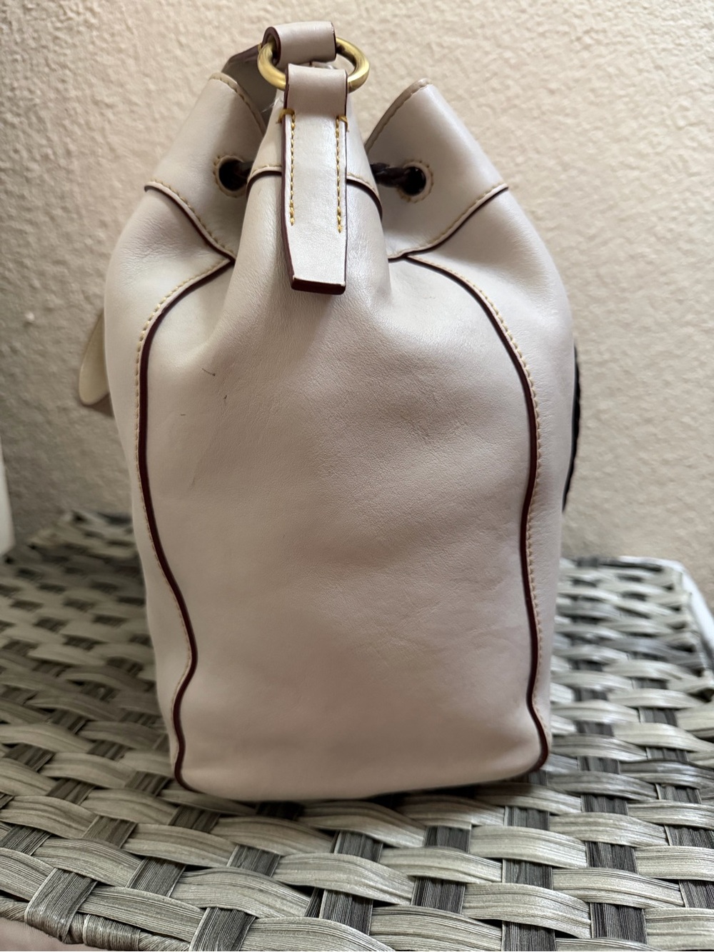 Dooney & Bourke Florentine Hattie in Ecru Drawstring Bucket Shoulder Bag - Picture 9 of 16